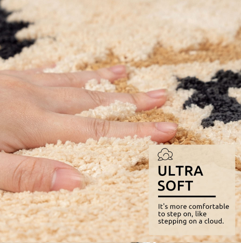 Bohemian Style Super Soft Flocked Bath Mat Absorbent And Non-slip Bathroom Rugs