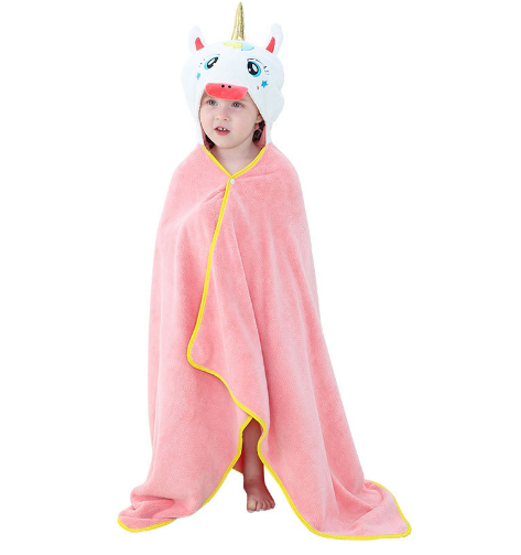 Cute and Cosy Pink Unicorn Print Hooded Bathrobe Baby Towels
