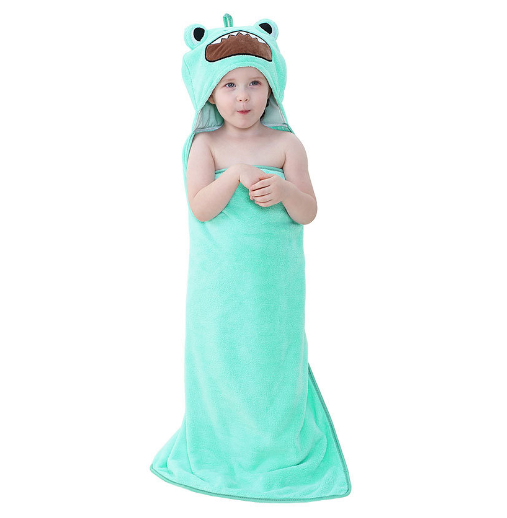 Cute and Cosy Green Frog Print Hooded Bathrobe Baby Towels