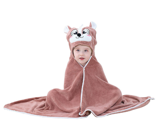 Cute and Cosy Brown Squirrel Print Hooded Bathrobe Baby Towels