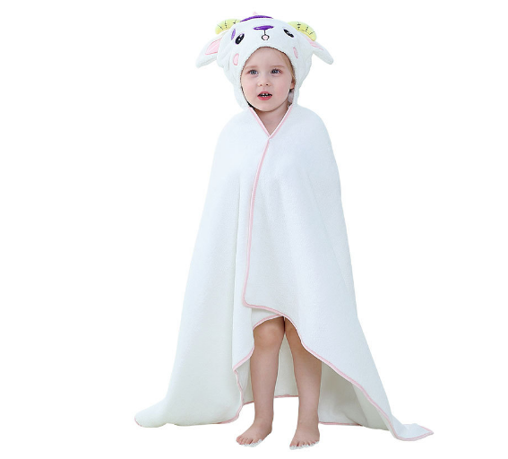 Cute and Cosy White Goat Print Hooded Bathrobe Baby Towels