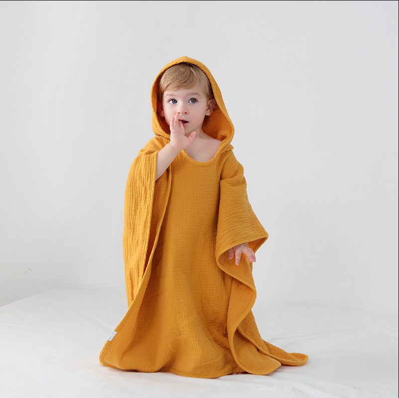 Pure Ginger Yellow Color SimpleCotton Comfortable Skin-friendly Soft Hooded Bathrobe Baby Children Towels