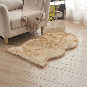 Faux Sheepskin Fur Area Rugs Irregular Shaped Light Brown Shaggy Plush Rugs For the Bedroom Living Room Hall Bedside