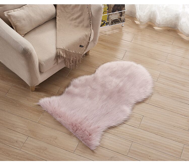 Light Pink Plush Rugs Area Irregular Shaped Shaggy Soft Faux Sheepskin Fur For Bedside the Bedroom Living Room Hall