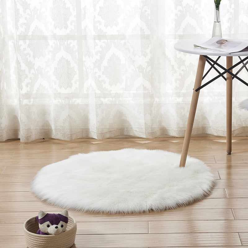 80*80cm White Round Faux Sheepskin Fur Area Grey Shaggy Plush Rugs