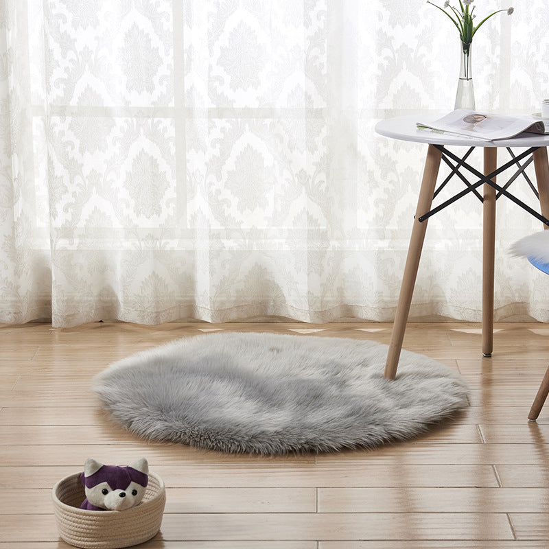 Grey  Faux Sheepskin Fur Round Area Grey Shaggy Plush Rugs For Bedroom Hall Bedroom Bedside Living Room