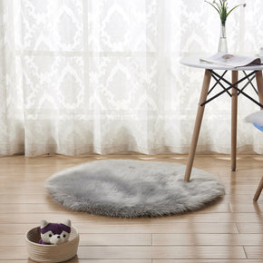 Grey  Faux Sheepskin Fur Round Area Grey Shaggy Plush Rugs For Bedroom Hall Bedroom Bedside Living Room