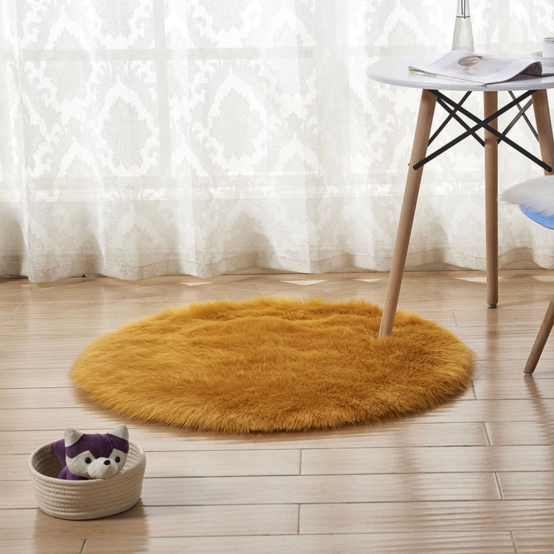 Brownish Yellow Modern Shaggy Area Faux Sheepskin Fur Round Plush Rugs For Bedroom Living Room Hall Bedroom Bedside
