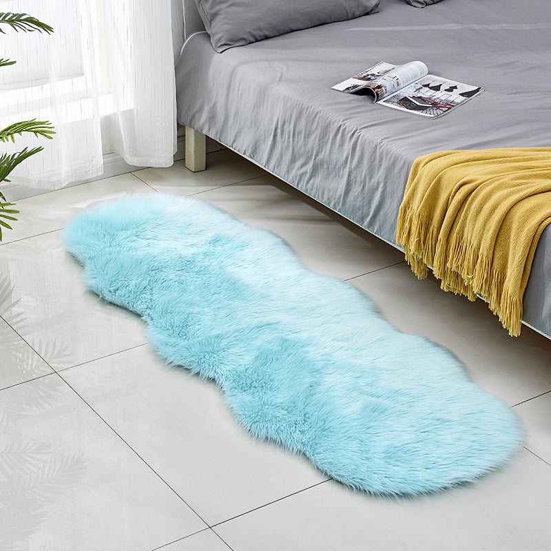 Modern Faux Sheepskin Fur Light Blue Shaggy Area Rugs Super Soft Irregular Shaped Plush Bedside Rugs For the Bedroom Hall Living Room
