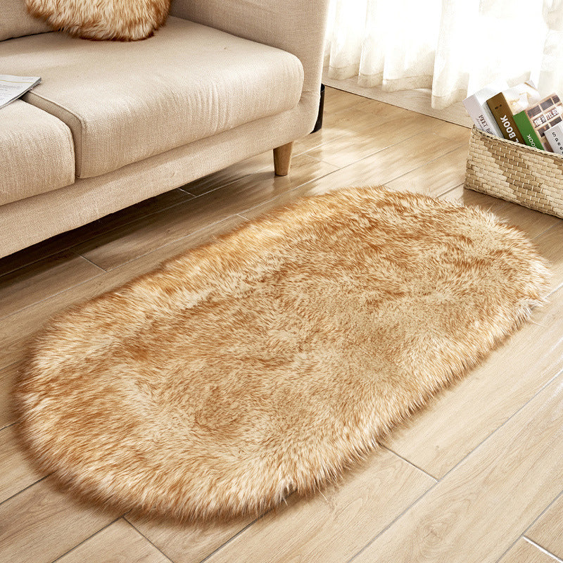 White Yellow Tip Oval Shaped Shaggy Super Soft Faux Sheepskin Fur Plush Rugs For Living Room Hall Bedroom Bedside