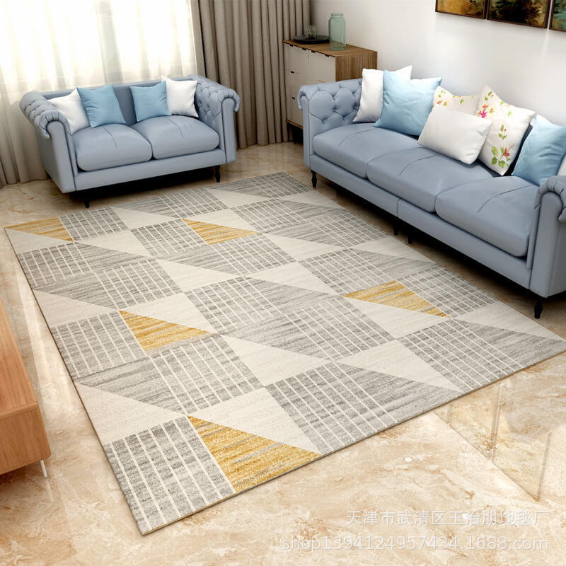Warm Color Grey Yellow Modern Sofa Table Geometric Patterned Striped Area Rugs Customizable
