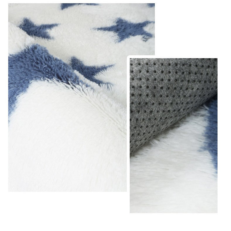 White Blue Stars Soft Comfortable Geometric Plush Shaggy Rugs Bedroom Living Room Bedside Rug Floor Mat 04