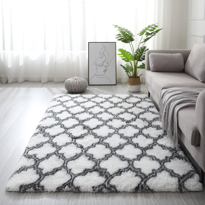 Grey White Soft Comfortable Geometric Plush Shaggy Rugs Bedroom Living Room Bedside Rug Floor Mat 05