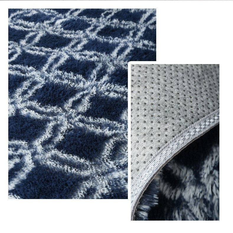 Deep Blue Soft Comfortable Geometric Plush Shaggy Rugs Bedroom Living Room Bedside Rug Floor Mat 07
