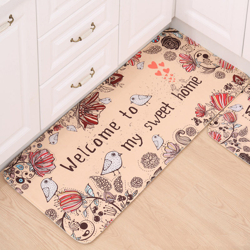 Beige Bird Floral Patterned Entryway Doormat Runners Rugs Kitchen Bathroom Anti-skip Mats