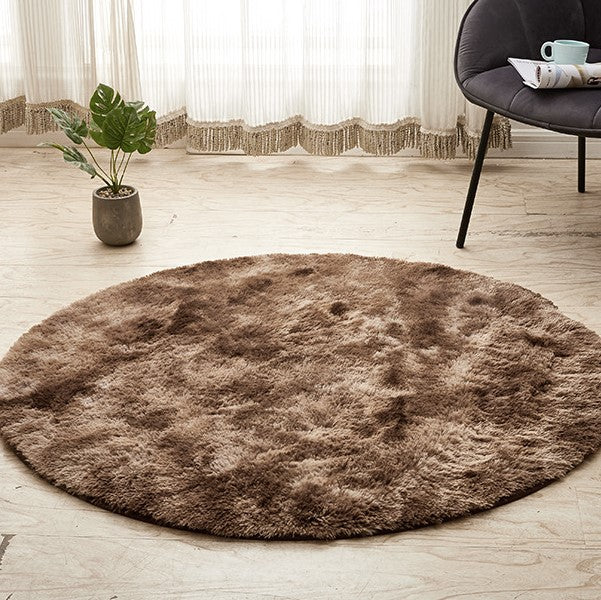 Brown Round Super Soft Plain Shaggy Rugs Living Room Bedroom Kids Room Bedside Floor Rugs