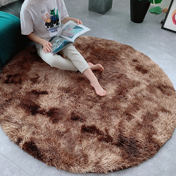 Brown Round Super Soft Plain Shaggy Rugs Living Room Bedroom Kids Room Bedside Floor Rugs