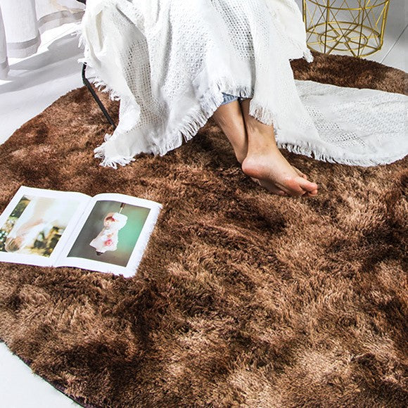 Brown Round Super Soft Plain Shaggy Rugs Living Room Bedroom Kids Room Bedside Floor Rugs