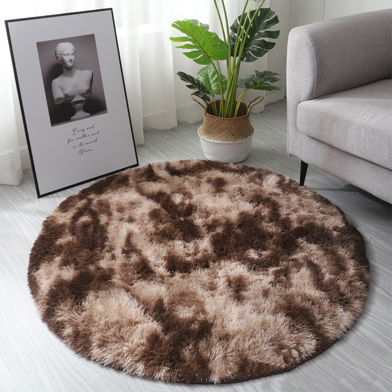 Brown Round Super Soft Plain Shaggy Rugs Living Room Bedroom Kids Room Bedside Floor Rugs