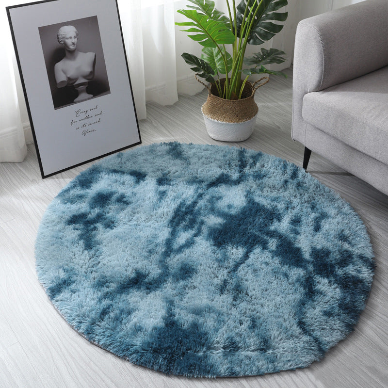 Blue Round Super Soft Plain Shaggy Rugs Living Room Bedroom Kids Room Bedside Floor Rugs