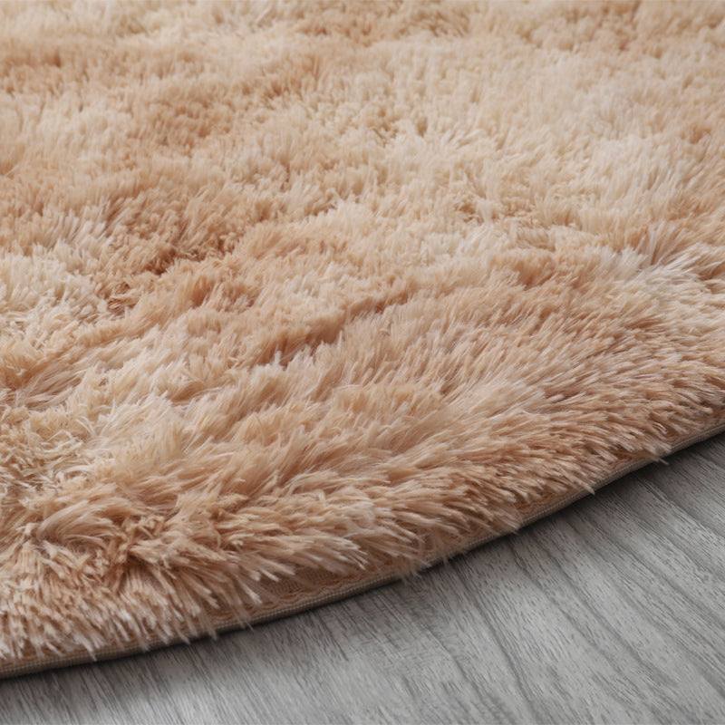 Beige Round Super Soft Plain Shaggy Rugs Living Room Bedroom Kids Room Bedside Floor Rugs