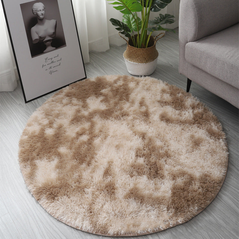 Beige Round Super Soft Plain Shaggy Rugs Living Room Bedroom Kids Room Bedside Floor Rugs