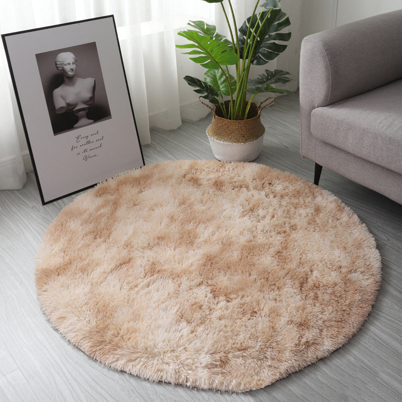 Beige Round Super Soft Plain Shaggy Rugs Living Room Bedroom Kids Room Bedside Floor Rugs
