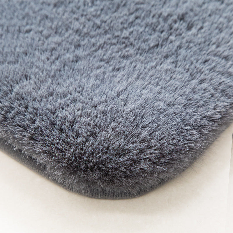 Quality Dark Grey Colour Super Soft Plain Bedroom Living Room Bedside Shaggy Plush Faux Rabbit Fur Rugs Anti-skip Floor Mats