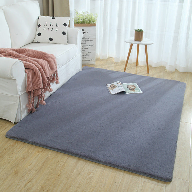 Quality Dark Grey Colour Super Soft Plain Bedroom Living Room Bedside Shaggy Plush Faux Rabbit Fur Rugs Anti-skip Floor Mats