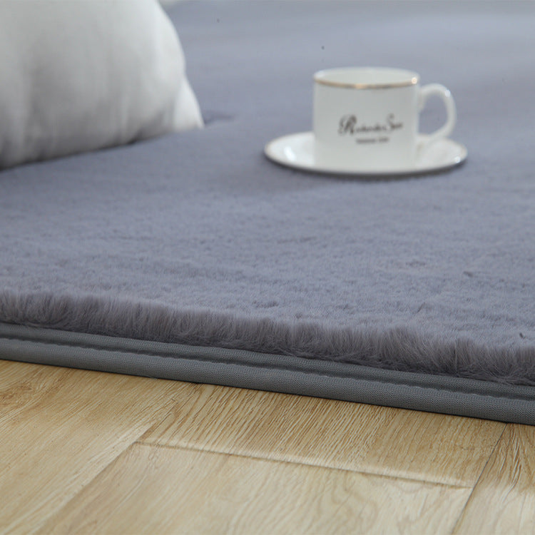 Quality Dark Grey Colour Super Soft Plain Bedroom Living Room Bedside Shaggy Plush Faux Rabbit Fur Rugs Anti-skip Floor Mats