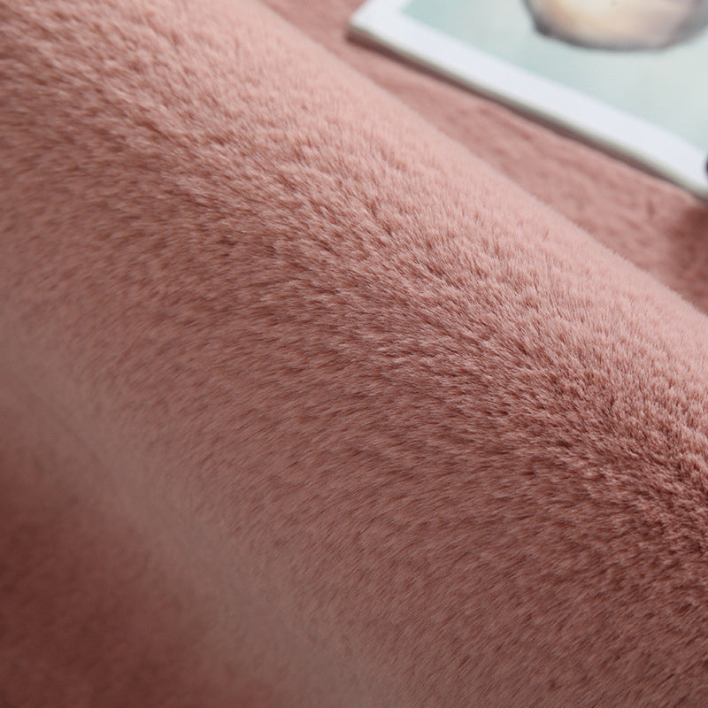 Quality Pink Colour Super Soft Plain Bedroom Living Room Bedside Shaggy Plush Faux Rabbit Fur Rugs Anti-skip Floor Mats