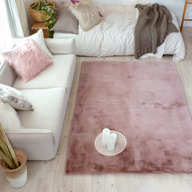 Quality Pink Colour Super Soft Plain Bedroom Living Room Bedside Shaggy Plush Faux Rabbit Fur Rugs Anti-skip Floor Mats