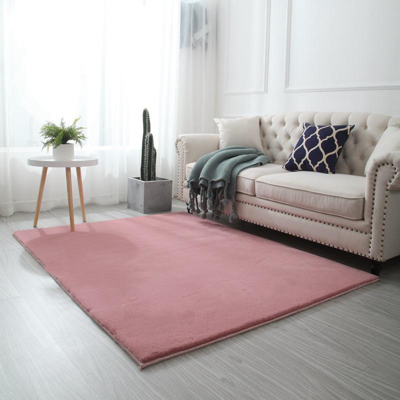 Quality Pink Colour Super Soft Plain Bedroom Living Room Bedside Shaggy Plush Faux Rabbit Fur Rugs Anti-skip Floor Mats