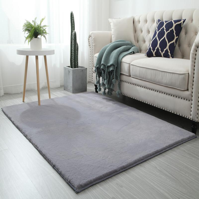 Quality Light Grey Colour Super Soft Plain Bedroom Living Room Bedside Shaggy Plush Faux Rabbit Fur Rugs Anti-skip Floor Mats