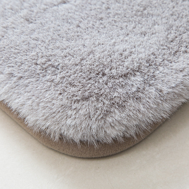 Quality Light Grey Colour Super Soft Plain Bedroom Living Room Bedside Shaggy Plush Faux Rabbit Fur Rugs Anti-skip Floor Mats