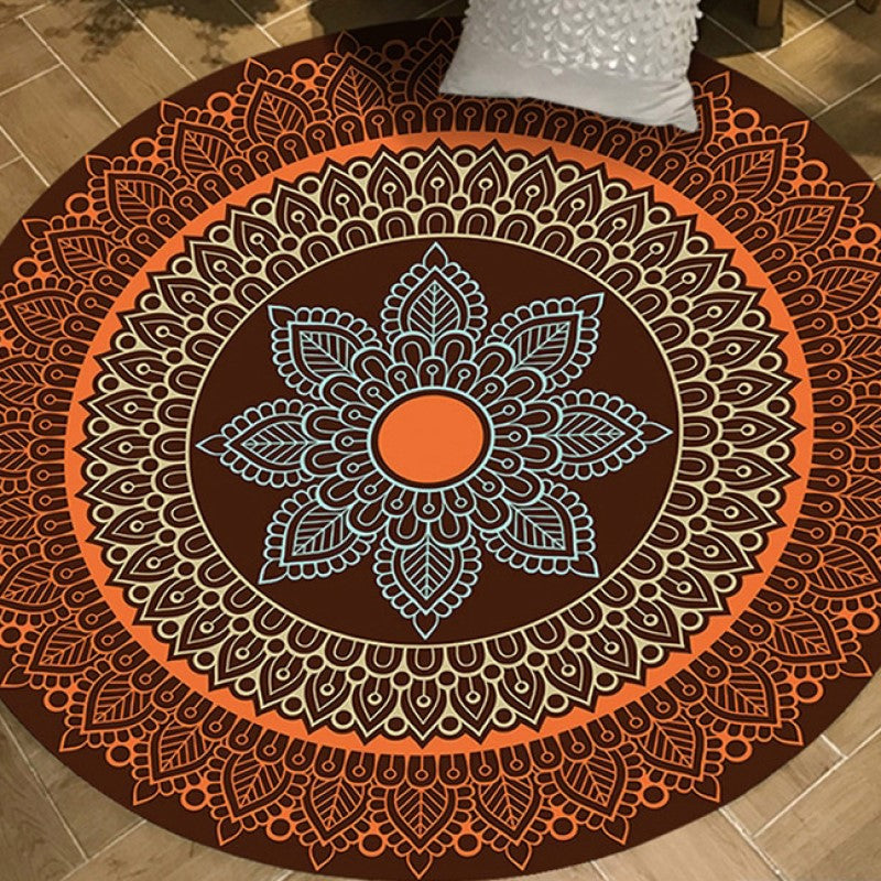 Brown Orange Round Modern Moroccan 3D Patterned Living Room Bedroom Office Anti-slip Area Rugs