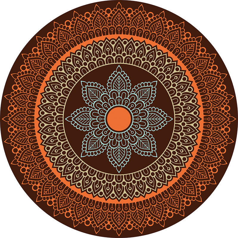 Brown Orange Round Modern Moroccan 3D Patterned Living Room Bedroom Office Anti-slip Area Rugs