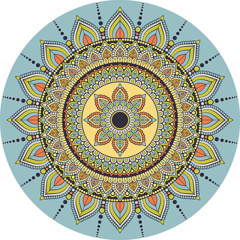 Light Blue Yellow Round Modern Moroccan 3D Patterned Living Room Bedroom Office Anti-slip Area Rugs