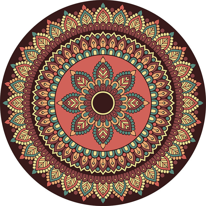 Brown Red Round Modern Moroccan 3D Patterned Living Room Bedroom Office Anti-slip Area Rugs
