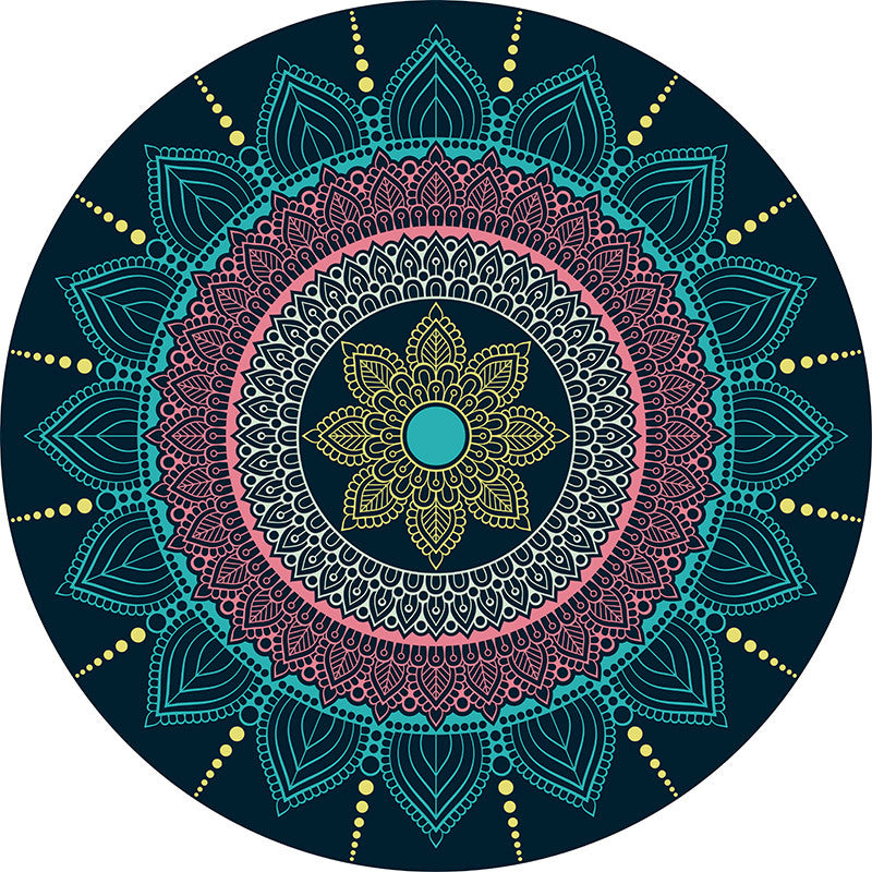 Blue Round Modern Moroccan 3D Patterned Living Room Bedroom Office Anti-slip Area Rugs