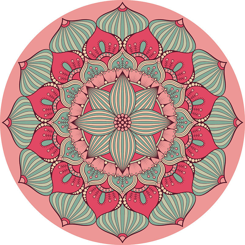 Pink 3D Flower Round Modern Moroccan Patterned Living Room Bedroom Office Anti-slip Area Rugs