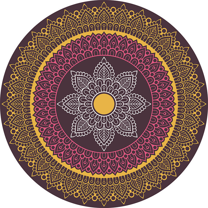 Round Traditional Moroccan Floral 3D Flower Patterned Living Room Bedroom Office Anti-slip Area Rugs