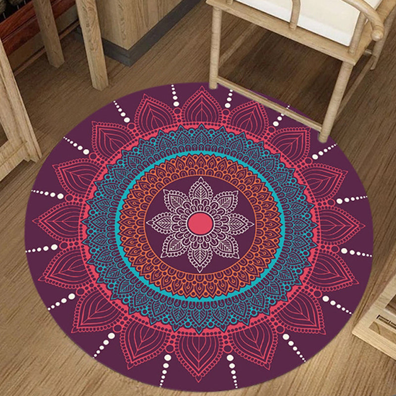 Purple Round Traditional Moroccan Floral 3D Flower Patterned Living Room Bedroom Office Anti-slip Area Rugs