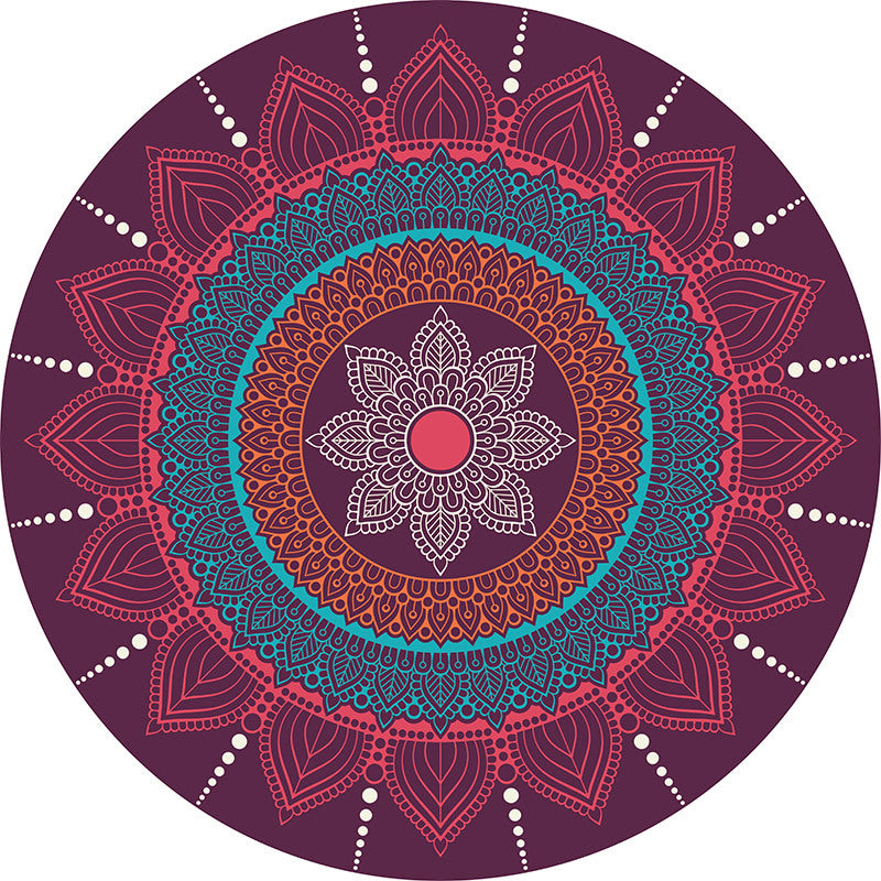 Purple Round Traditional Moroccan Floral 3D Flower Patterned Living Room Bedroom Office Anti-slip Area Rugs
