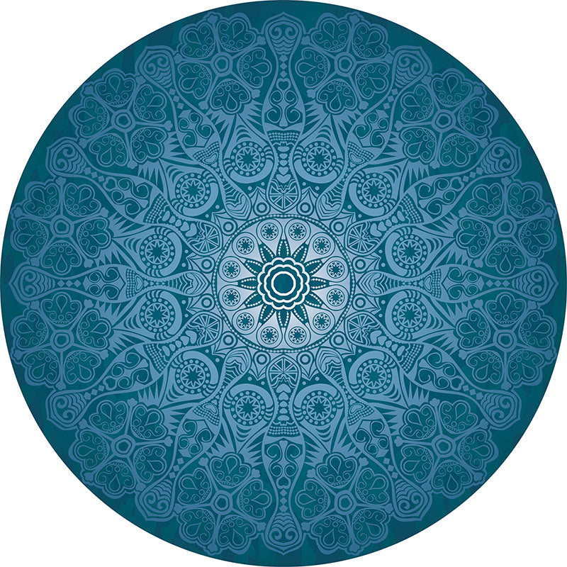 Blue Round Traditional Moroccan Floral 3D Flower Patterned Living Room Bedroom Office Anti-slip Area Rugs