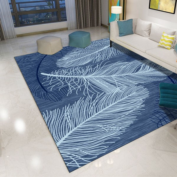 Blue Modern Feather Printed Patterned Carpet Living Room Bedroom Office Hall Floor Mat Rugs