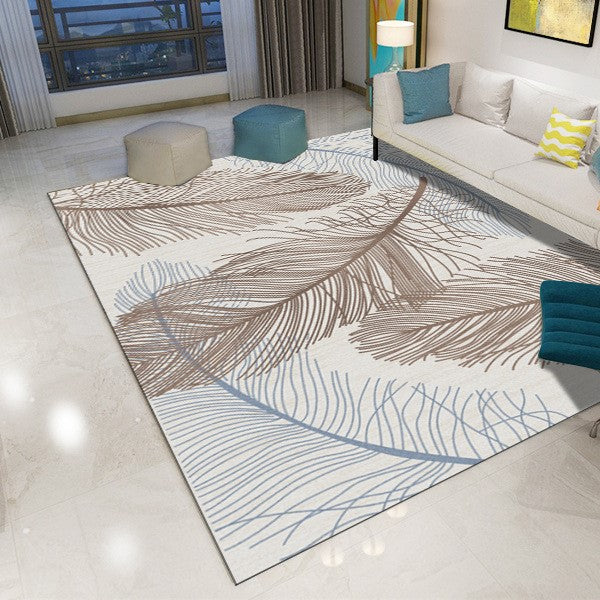 Modern Feather Printed Patterned Carpet Living Room Bedroom Office Hall Floor Mat Rugs