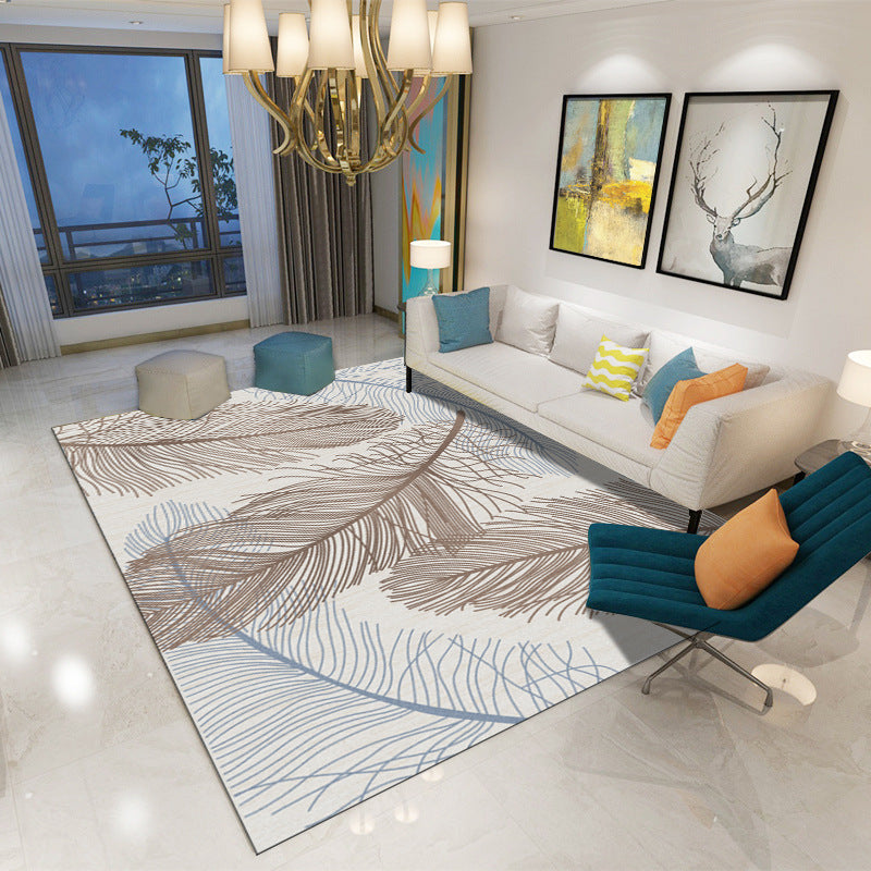 Modern Feather Printed Patterned Carpet Living Room Bedroom Office Hall Floor Mat Rugs
