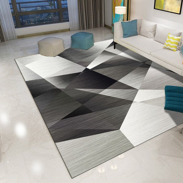 Black Modern Geometric Printed Patterned Carpet Living Room Bedroom Office Hall Floor Mat Rugs