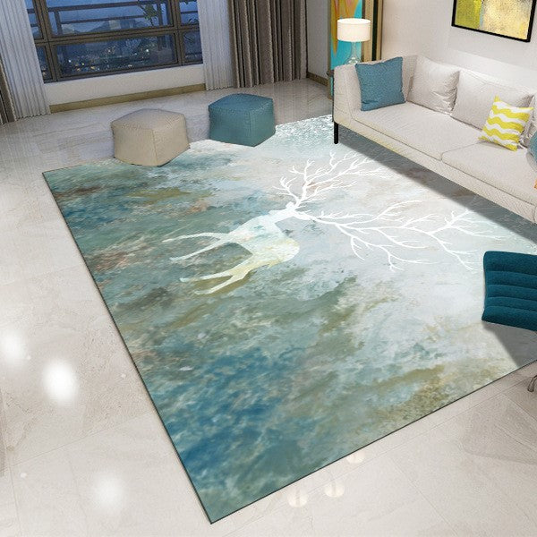 Blue Modern Printed Deer Patterned Carpet Living Room Bedroom Office Hall Floor Mat Rugs
